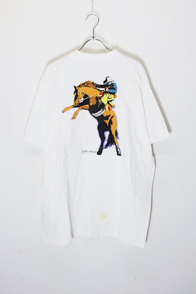MADE IN USA 90'S S/S RODEO BACK PRINT POCKET ADVERTISING T-SHIRT / WHITE [SIZE: XL相当 DEADSTOCK/NOS]
