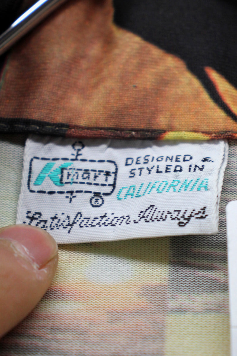 70'S L/S OPEN COLLAR PICTURE DESIGN SHIRT / MULTI [SIZE: M USED]