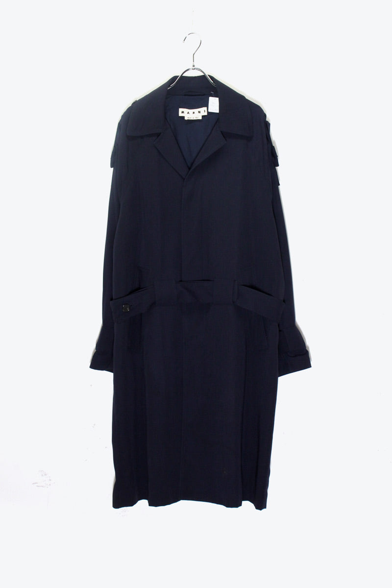 MADE IN ITALY 17'S DESIGN BACK BELT COTTON NYLON COAT / NAVY [SIZE: L equivalent USED]