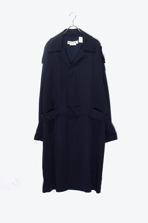 MADE IN ITALY 17'S DESIGN BACK BELT COTTON NYLON COAT / NAVY [SIZE: L equivalent USED]