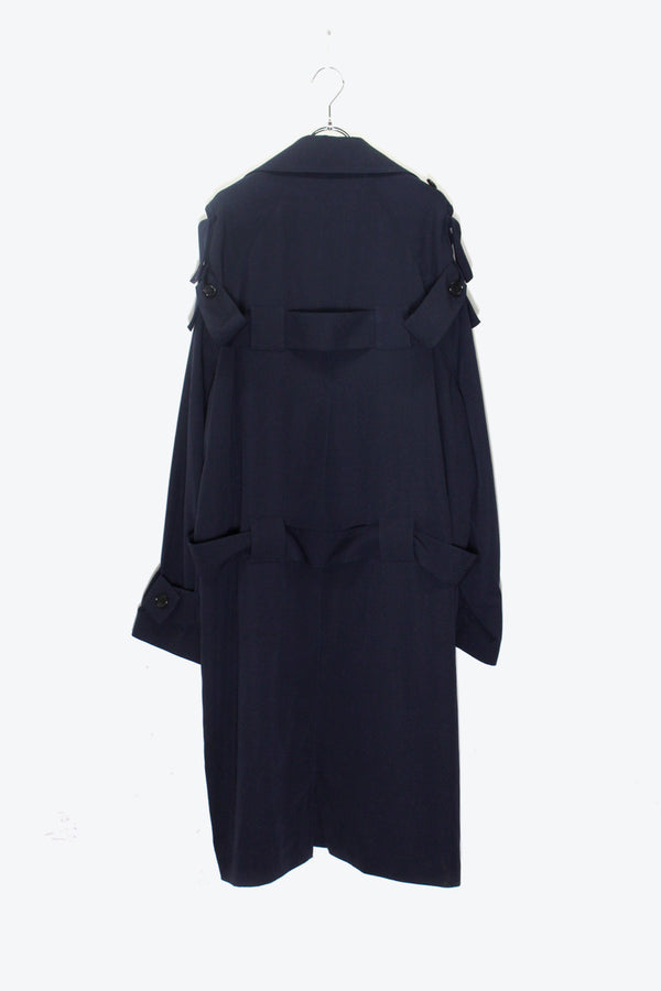 MADE IN ITALY 17'S DESIGN BACK BELT COTTON NYLON COAT / NAVY [SIZE: L equivalent USED]