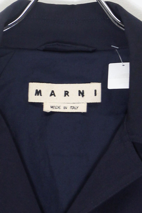 MADE IN ITALY 17'S DESIGN BACK BELT COTTON NYLON COAT / NAVY [SIZE: L equivalent USED]