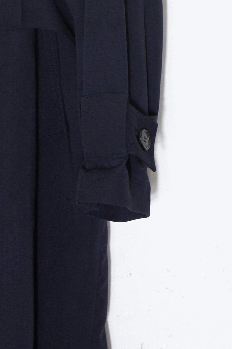 MADE IN ITALY 17'S DESIGN BACK BELT COTTON NYLON COAT / NAVY [SIZE: L equivalent USED]