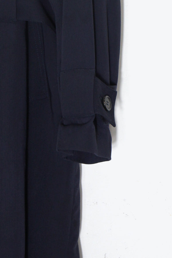 MADE IN ITALY 17'S DESIGN BACK BELT COTTON NYLON COAT / NAVY [SIZE: L equivalent USED]