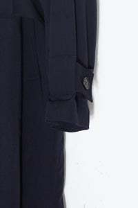 MADE IN ITALY 17'S DESIGN BACK BELT COTTON NYLON COAT / NAVY［SIZE: L相当 USED]