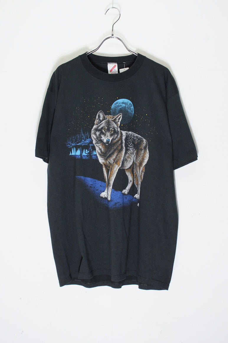 MADE IN USA 87'S S/S WOLF PRINT ANIMAL T-SHIRT / BLACK [SIZE: XL DEADSTOCK/NOS]