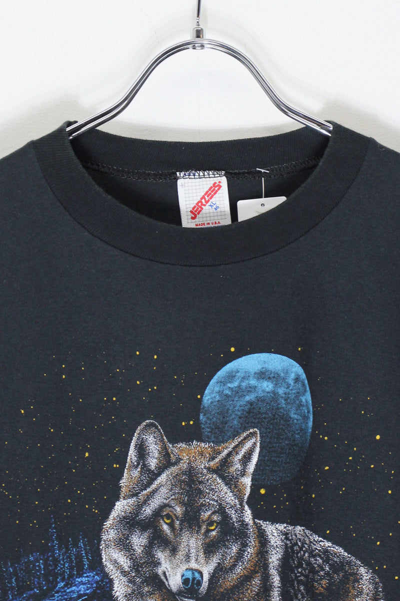 MADE IN USA 87'S S/S WOLF PRINT ANIMAL T-SHIRT / BLACK [SIZE: XL DEADSTOCK/NOS]