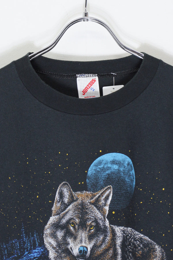 MADE IN USA 87'S S/S WOLF PRINT ANIMAL T-SHIRT / BLACK [SIZE: XL DEADSTOCK/NOS]