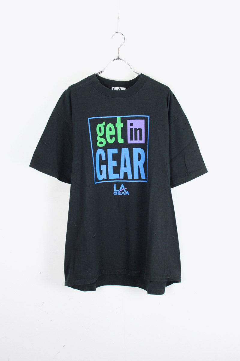 90'S GET IN GEAR S/S PRINT T-SHIRT / BLACK [SIZE: XL Equivalent USED]