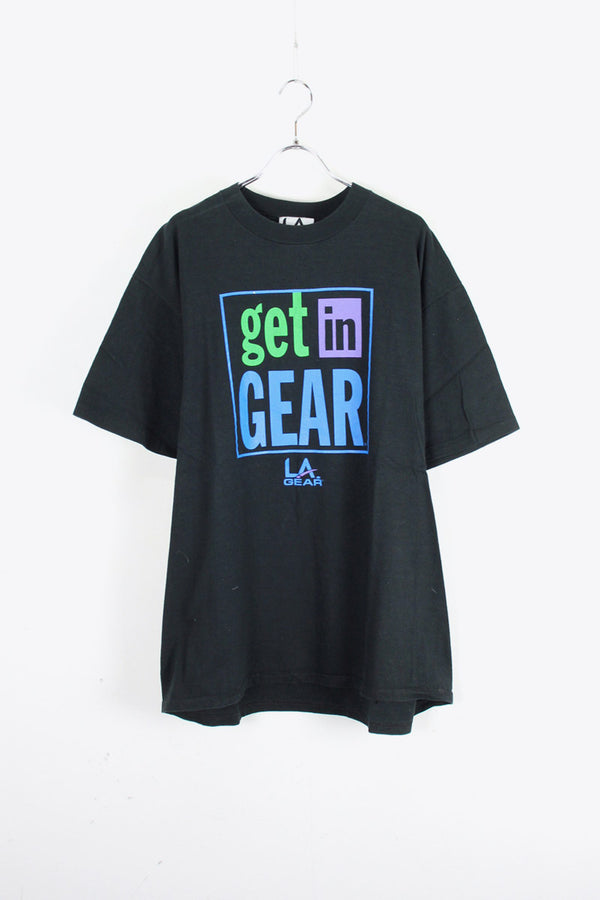 90'S GET IN GEAR S/S PRINT T-SHIRT / BLACK [SIZE: XL Equivalent USED]