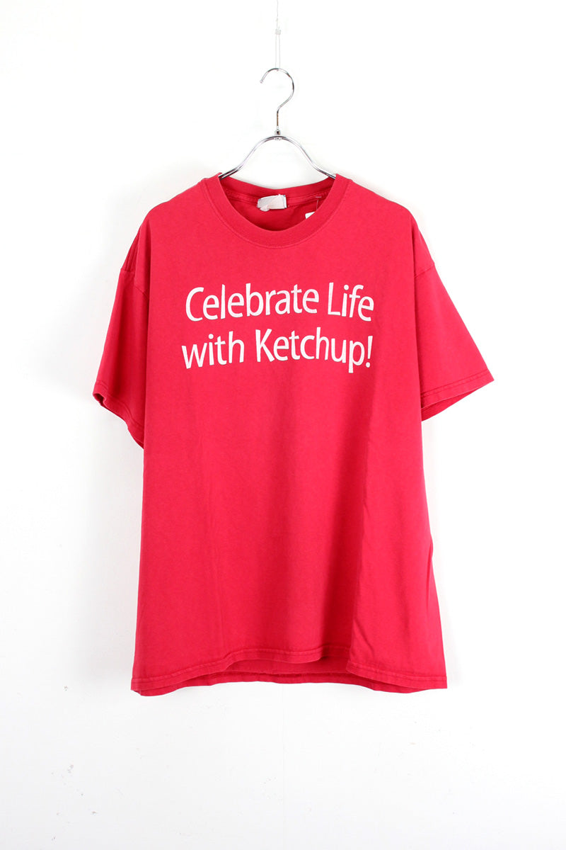 90'S CELEBRATE LIFE WITH KETCHUP TEE SHIRT / RED [SIZE: L相当 USED]