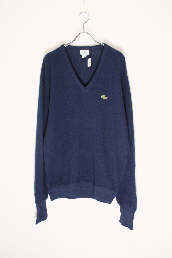 90'S V-NECK ACRYLIC KNIT SWEATER / NAVY [SIZE: XL USED]