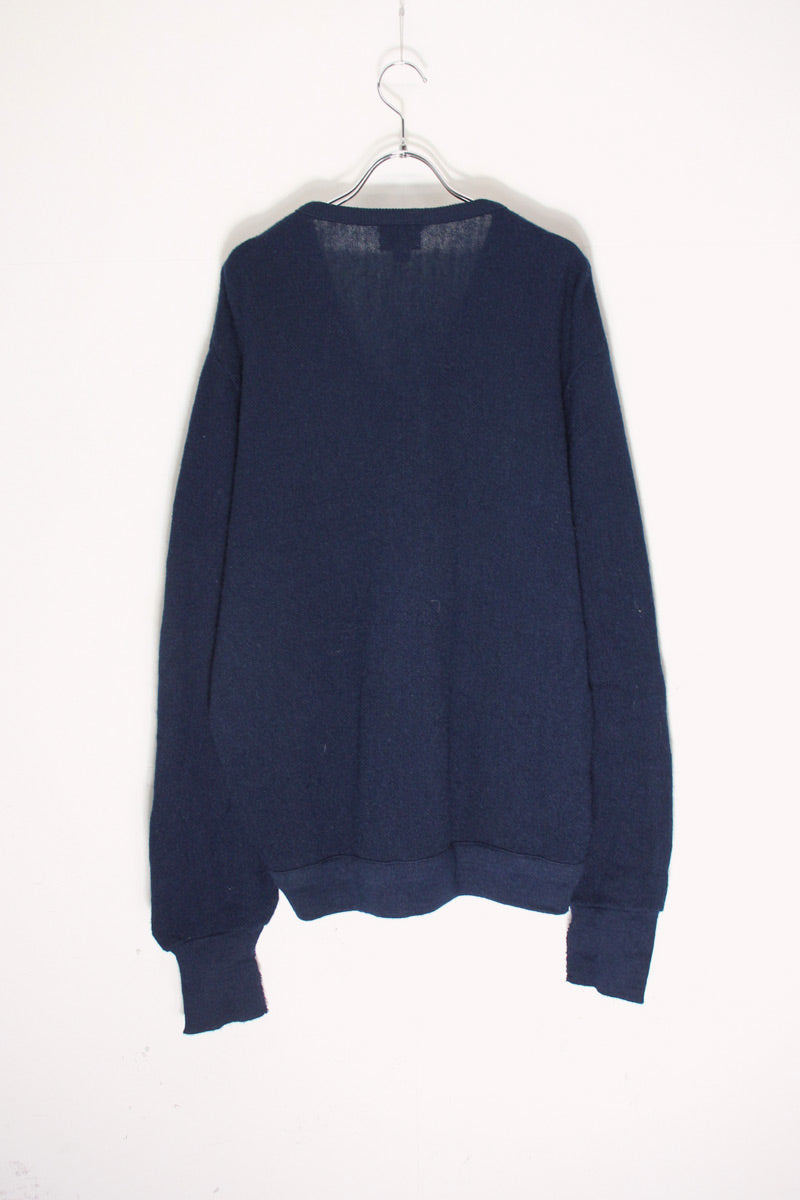 90'S V-NECK ACRYLIC KNIT SWEATER / NAVY [SIZE: XL USED]