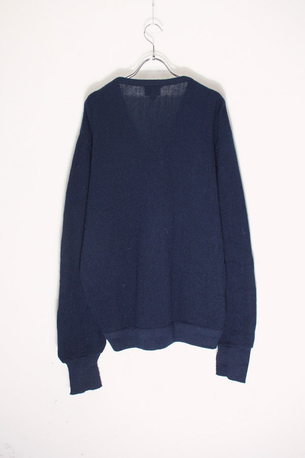 90'S V-NECK ACRYLIC KNIT SWEATER / NAVY [SIZE: XL USED]