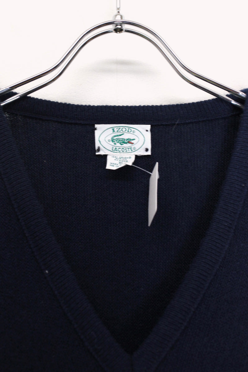 90'S V-NECK ACRYLIC KNIT SWEATER / NAVY [SIZE: XL USED]