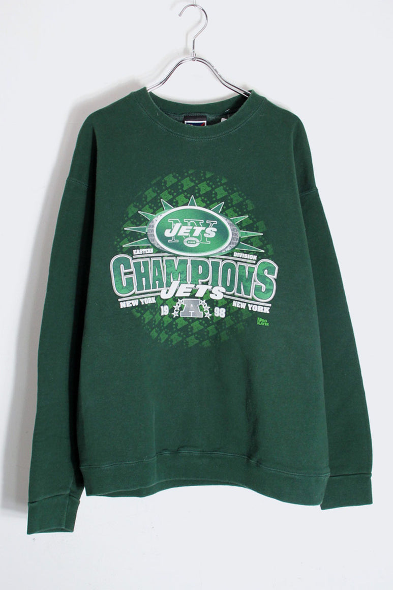 90'S NY JETS NFL SWEATSHIRT / GREEN [SIZE: XL USED]