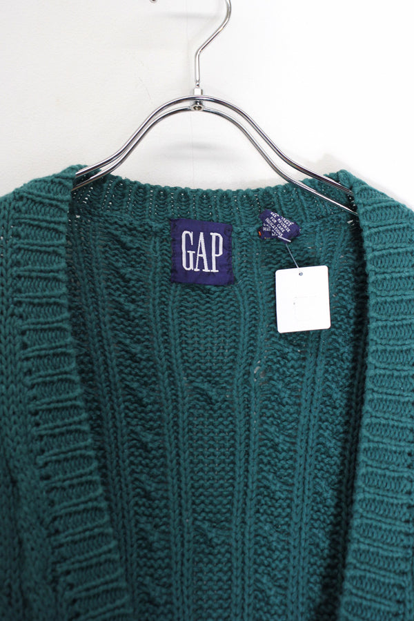 88-90'S COTTON KNIT CARDIGAN VEST / GREEN [SIZE: M USED]