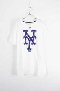 NY YANKEES S/S PRINT T-SHIRT / WHITE / BLUE [SIZE: L USED]