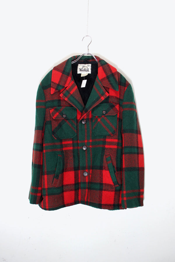 MADE IN USA 80'S CHECK BUTTON WOOL JACKET W/BOA LINER / RED [ SIZE: M USED ]