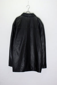 90'S BUTTON LEATHER HALF COAT DEADSTOCK/NOS / BLACK［SIZE: XL USED ]