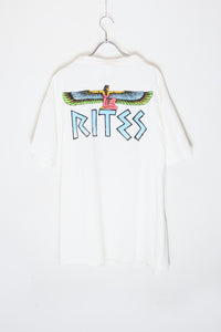 MADE IN USA 90'S S/S ANUBIS RITSS BACK PRINT T-SHIRT / WHITE/PINK [SIZE: L USED]