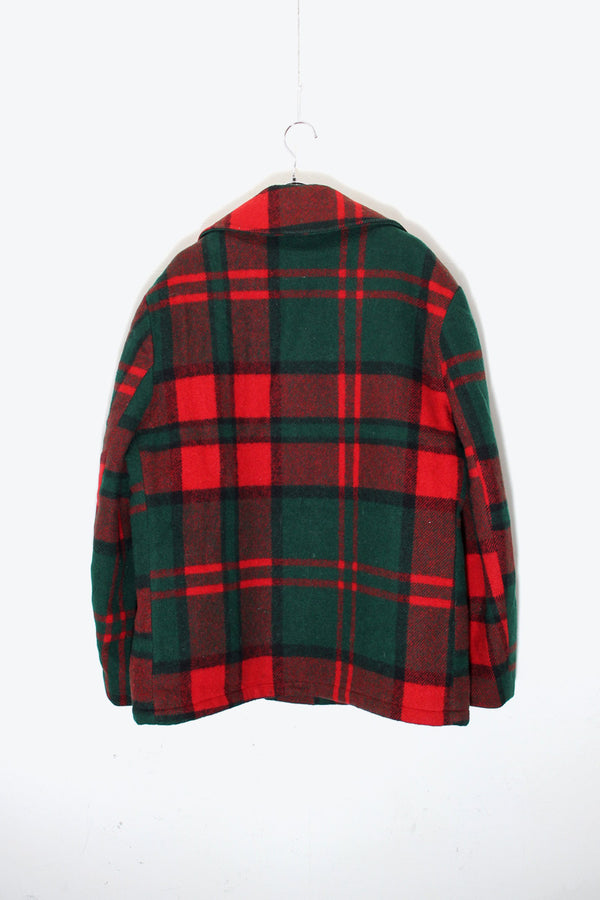 MADE IN USA 80'S CHECK BUTTON WOOL JACKET W/BOA LINER / RED [ SIZE: M USED ]