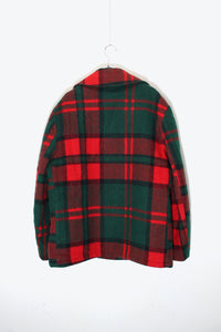 MADE IN USA 80'S CHECK BUTTON WOOL JACKET W/BOA LINER / RED［ SIZE: M USED ]