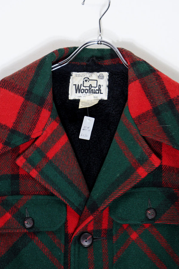 MADE IN USA 80'S CHECK BUTTON WOOL JACKET W/BOA LINER / RED [ SIZE: M USED ]