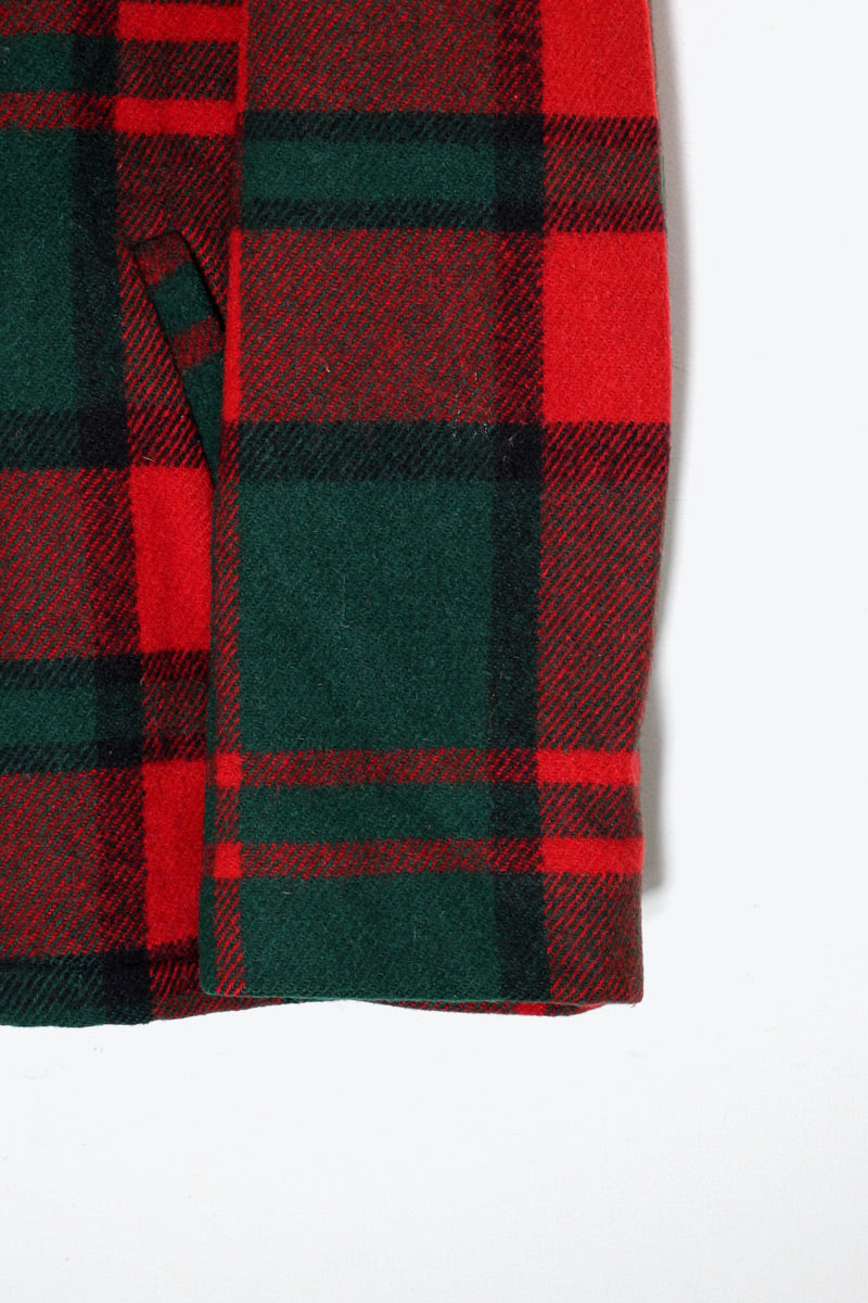MADE IN USA 80'S CHECK BUTTON WOOL JACKET W/BOA LINER / RED [ SIZE: M USED ]
