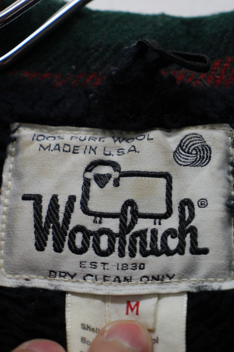 MADE IN USA 80'S CHECK BUTTON WOOL JACKET W/BOA LINER / RED [ SIZE: M USED ]