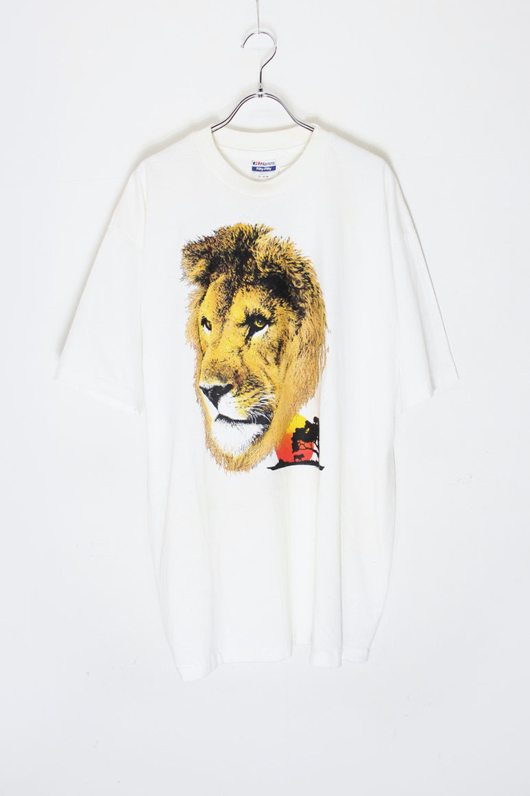 MADE IN USA 88'S S/S LION PRINT ANIMAL T-SHIRT / WHITE [SIZE: XL DEADSTOCK/NOS]