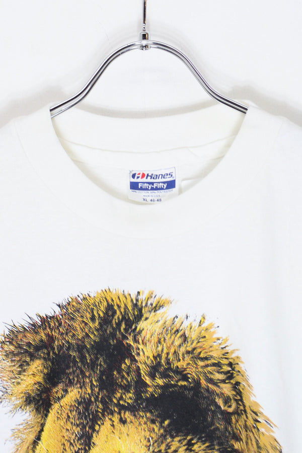 MADE IN USA 88'S S/S LION PRINT ANIMAL T-SHIRT / WHITE [SIZE: XL DEADSTOCK/NOS]