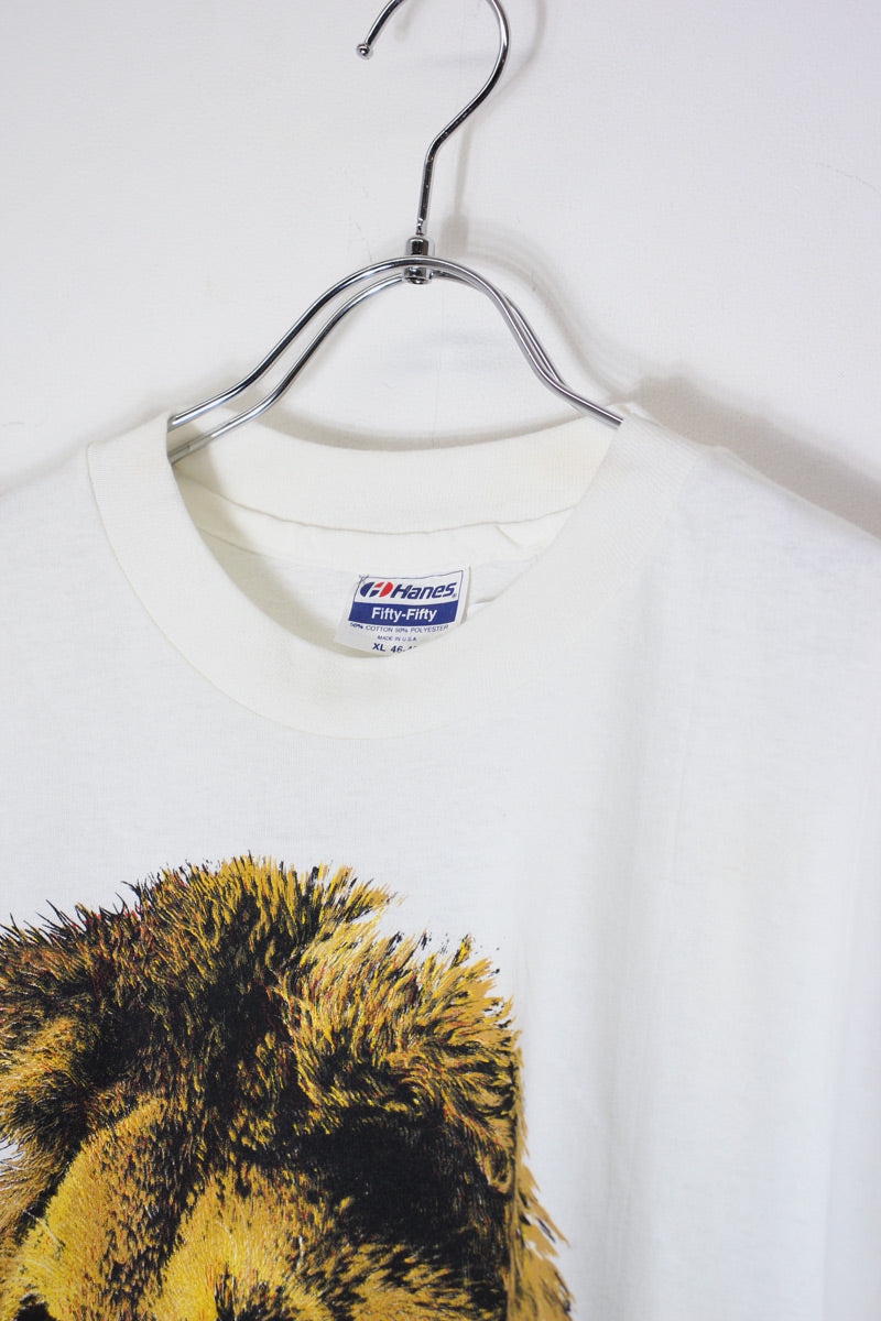 MADE IN USA 88'S S/S LION PRINT ANIMAL T-SHIRT / WHITE [SIZE: XL DEADSTOCK/NOS]