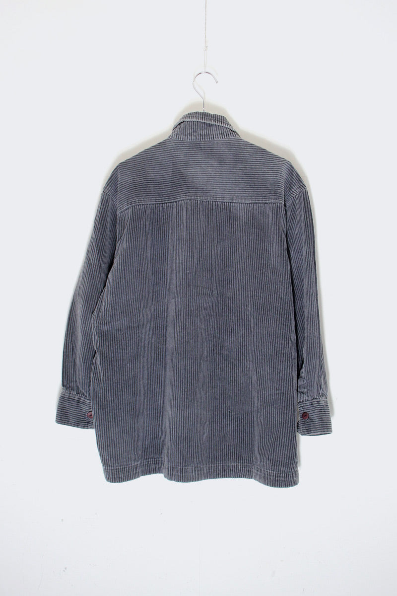 90'S ZIP CORDUROY SHIRT JACKET / GREY [ SIZE: M USED ]