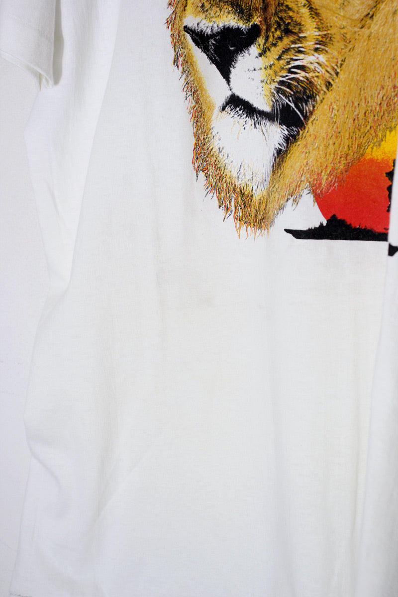 MADE IN USA 88'S S/S LION PRINT ANIMAL T-SHIRT / WHITE [SIZE: XL DEADSTOCK/NOS]