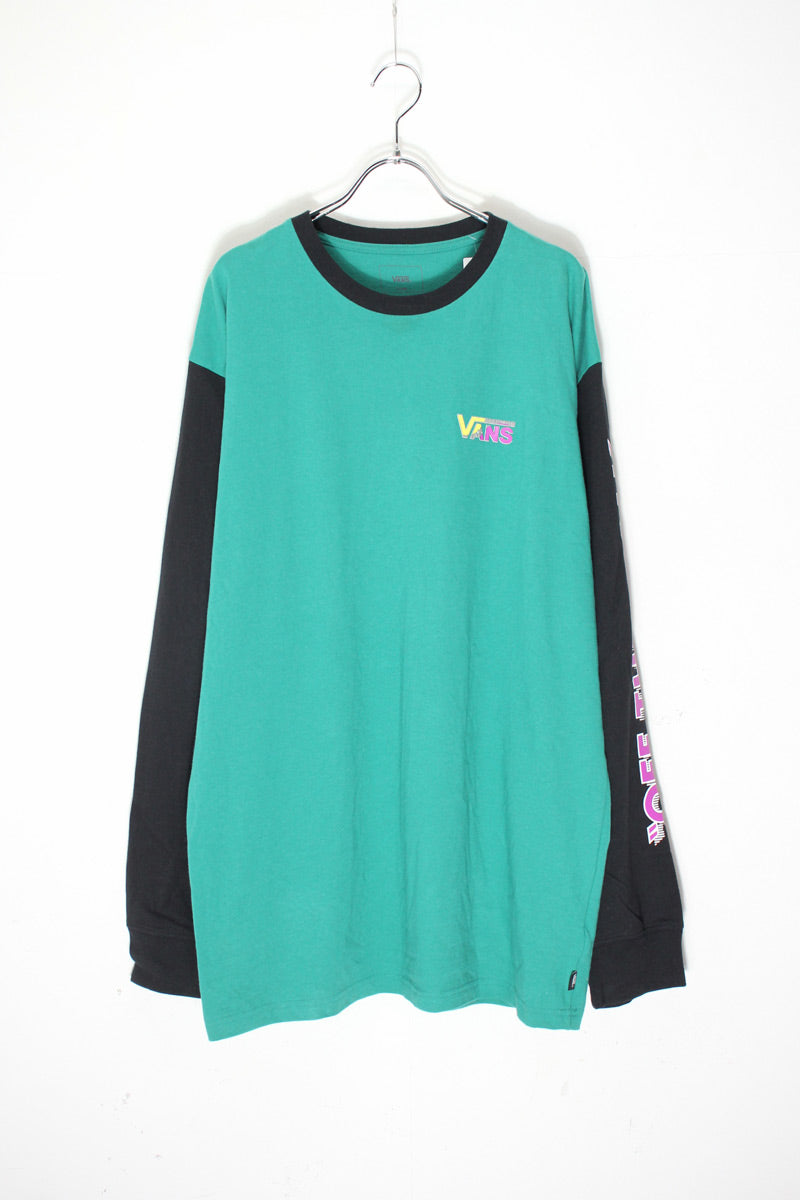 L/S PRINT BI-COLOR T-SHIRT / GREEN/BLACK [SIZE: L USED] [USA企画品]