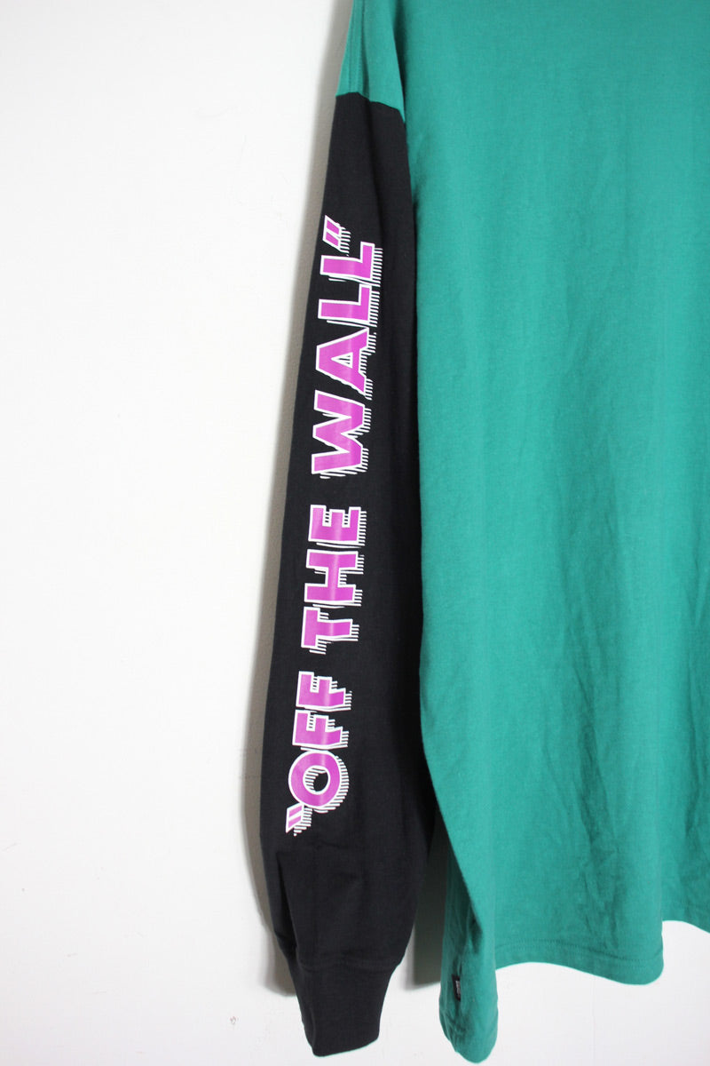 L/S PRINT BI-COLOR T-SHIRT / GREEN/BLACK [SIZE: L USED] [USA企画品]