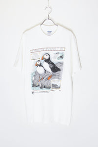 00'S S/S PROJECT PUFFIN PRINT ADVERTISING T-SHIRT / WHITE [SIZE: L USED]