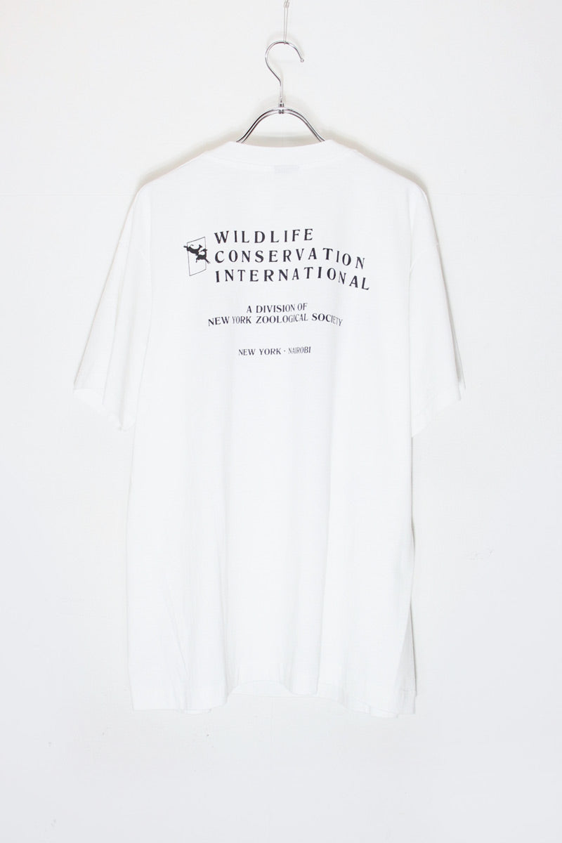 90'S S/S ELEPHANT PRINT ANIMAL T-SHIRT / WHITE [SIZE: XL Equivalent USED]