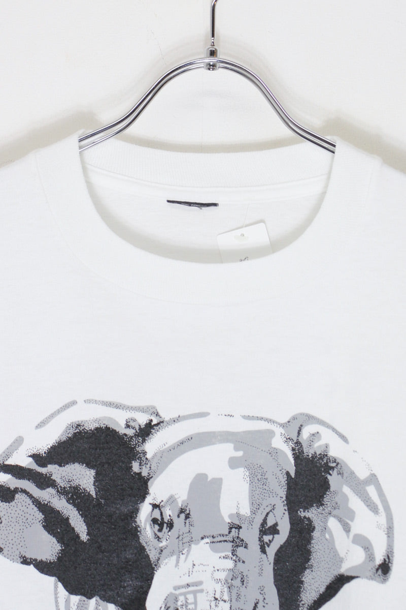 90'S S/S ELEPHANT PRINT ANIMAL T-SHIRT / WHITE [SIZE: XL Equivalent USED]