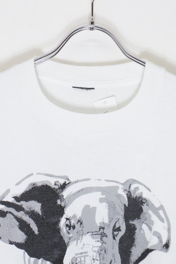 90'S S/S ELEPHANT PRINT ANIMAL T-SHIRT / WHITE [SIZE: XL Equivalent USED]