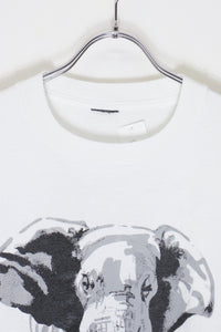 90'S S/S ELEPHANT PRINT ANIMAL T-SHIRT / WHITE [SIZE: XL相当 USED]