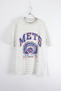 MADE IN USA 91'S METS S/S PRINT BORDER T-SHIRT / GREY [SIZE: XL USED]