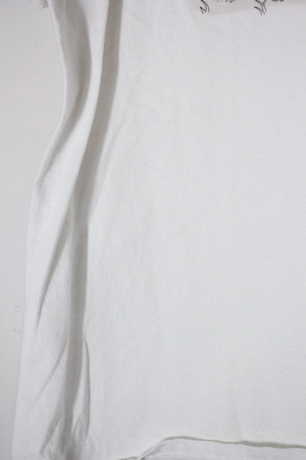90'S S/S THREE CATS WITH GLASSES PRINT ANIMAL T-SHIRT / WHITE [SIZE: L Equivalent USED]