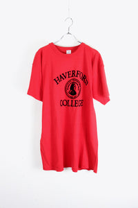 MADE IN USA 80'S TRICO TAG HAVERFORD UNIVERSITY T-SHIRT / RED [SIZE: XL USED]