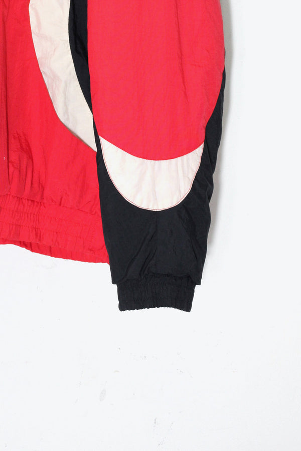 90'S WISCONSIN BACK EMBROIDERY HALF ZIP PULLOVER PUFF JACKET / RED / BLACK [SIZE: M USED]