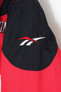 90'S WISCONSIN BACK EMBROIDERY HALF ZIP PULLOVER PUFF JACKET / RED / BLACK［SIZE: M USED ]