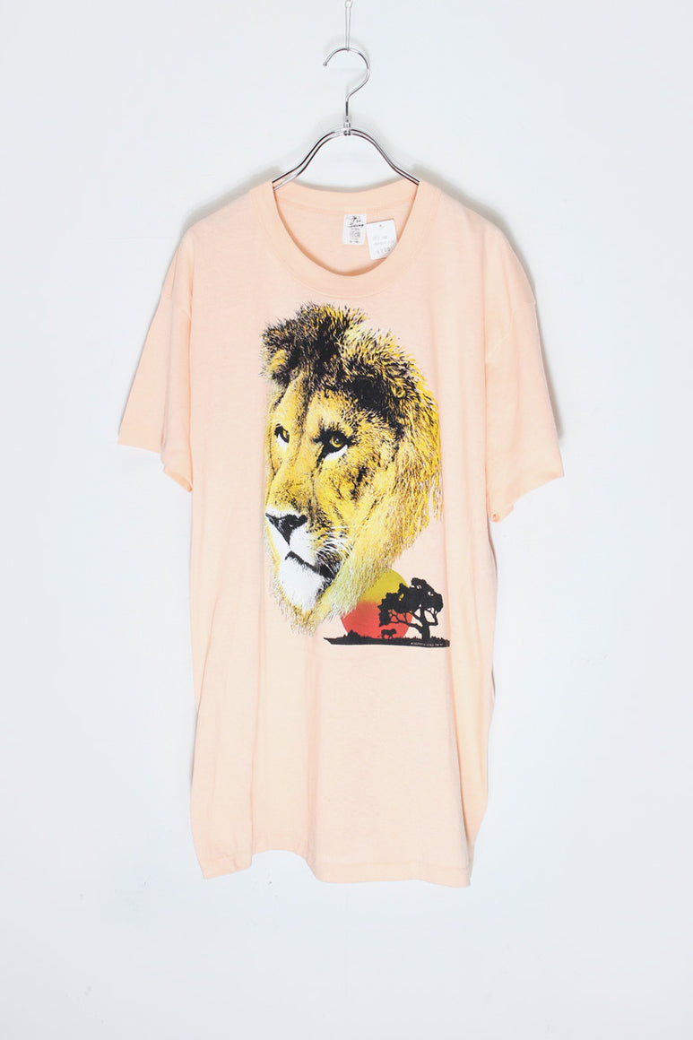 MADE IN USA 87'S S/S LION ANIMAL PRINT T-SHIRT / PINK [SIZE: XL USED]