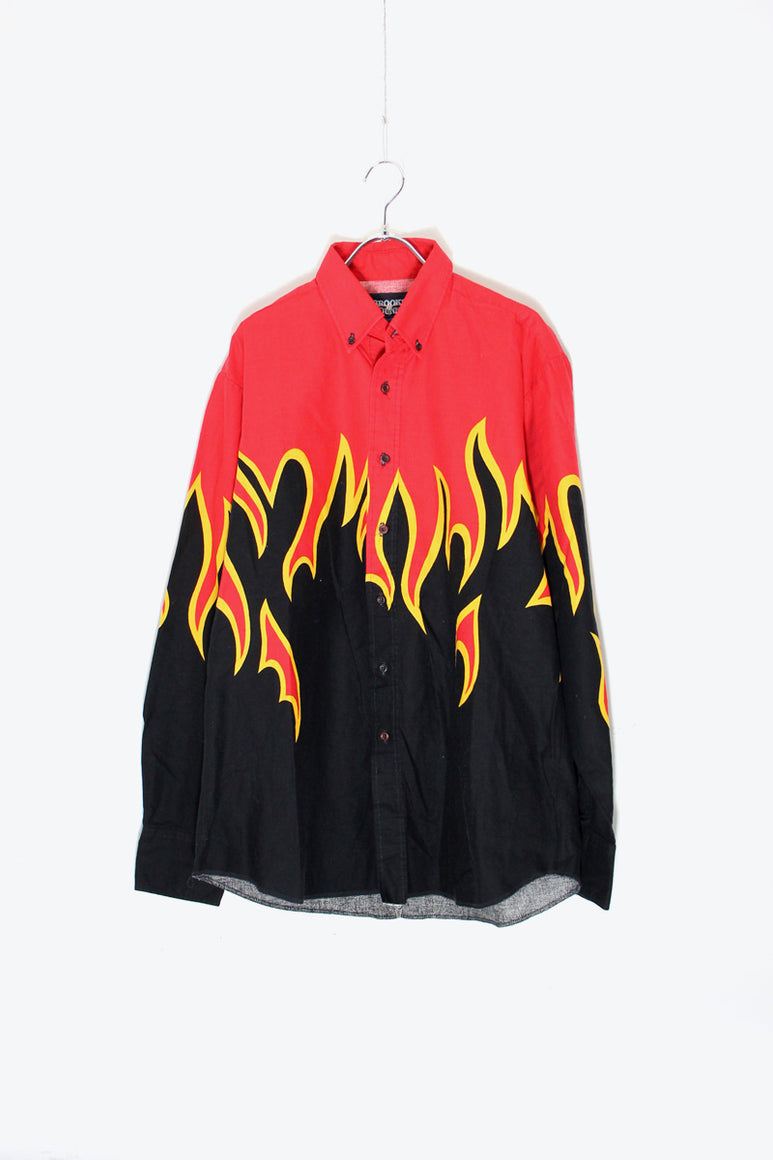 90'S L/S FLAME DESIGN SHIRT / RED / BLACK [SIZE: L USED]
