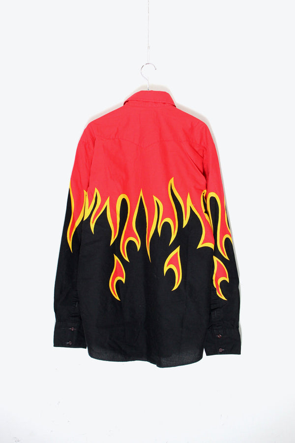 90'S L/S FLAME DESIGN SHIRT / RED / BLACK [SIZE: L USED]